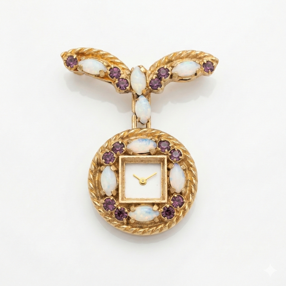 Avon Gold Plated Brooch Purple and White Accents
